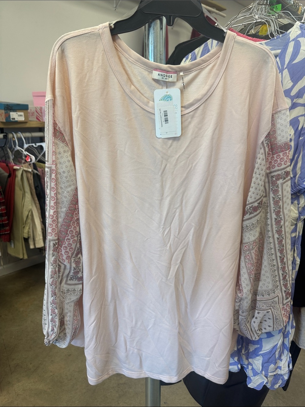 Andree Blush Pink Long-Sleeve Tunic with Printed Sleeves